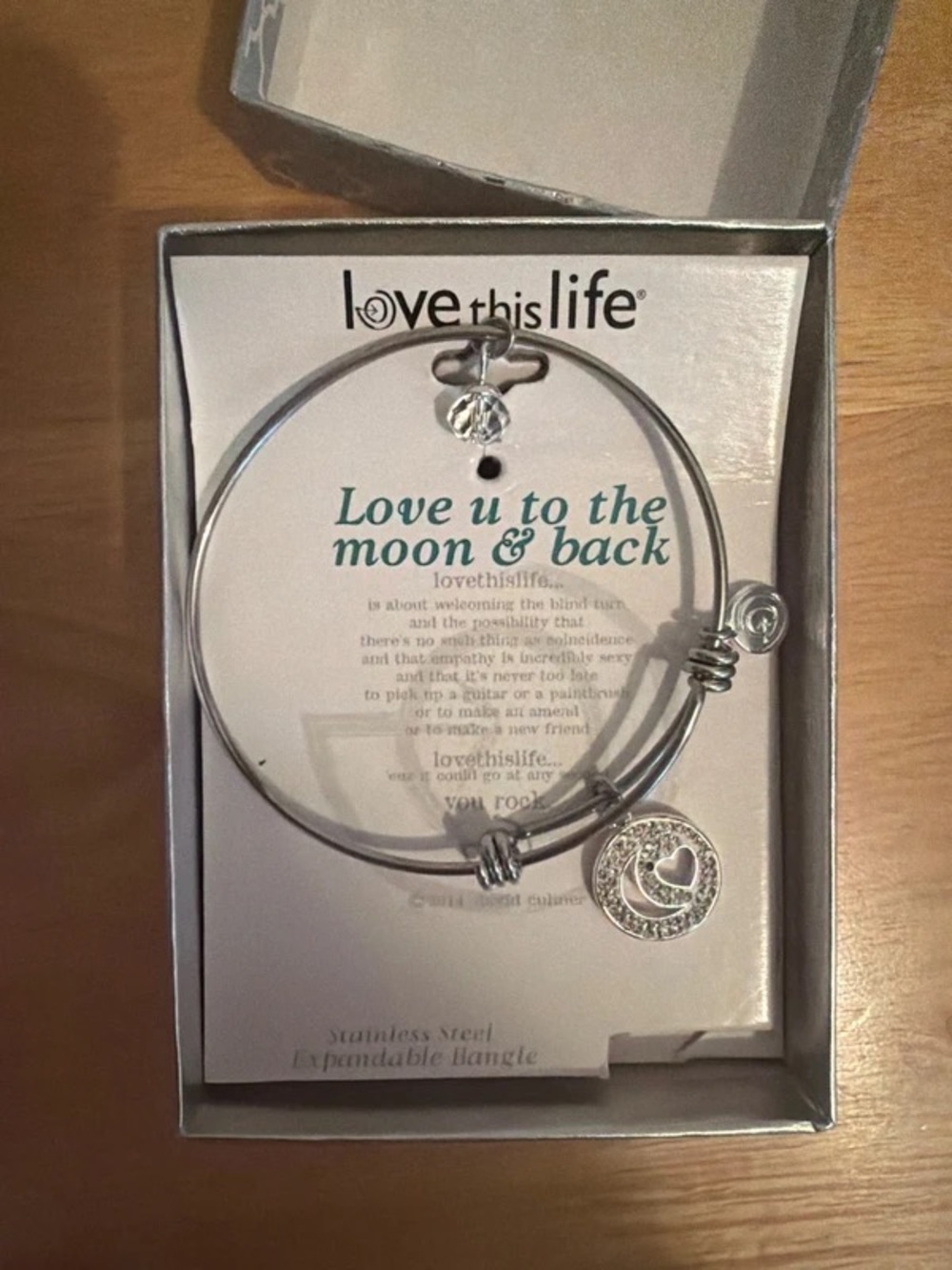 Love This Life Silver 'Love U to the Moon & Back' Expandable Bangle
